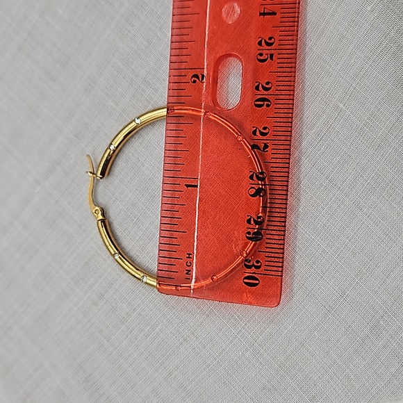 Gold Plated Crystal Hoop‎ 1.5" Earrings - Picture 10 of 10